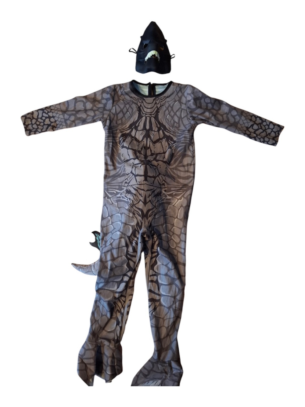 Godzilla Kids Costume Gray Monster Jumpsuit Mask Tail Halloween Youth Large
